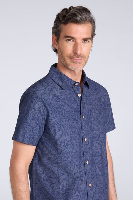 Tropical Printed Men's Short Sleeve Shirt 100% Cotton Chest Pocket Holiday Top Pale Blue - Image 3