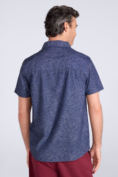 Tropical Printed Men's Short Sleeve Shirt 100% Cotton Chest Pocket Holiday Top Pale Blue - Image 4