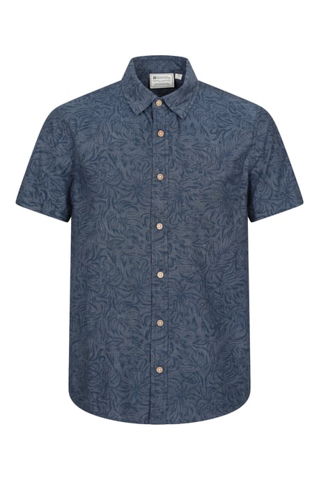 Tropical Printed Men's Short Sleeve Shirt 100% Cotton Chest Pocket Holiday Top Pale Blue - Image 6