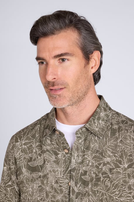 Tropical Printed Men's Short Sleeve Shirt 100% Cotton Chest Pocket Holiday Top Dark Green - Image 3