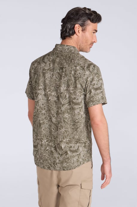 Tropical Printed Men's Short Sleeve Shirt 100% Cotton Chest Pocket Holiday Top Dark Green - Image 4
