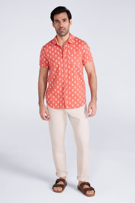 'Preston Illustration' Men's Shirt Breathable Summer Holiday Top Coral - Image 2