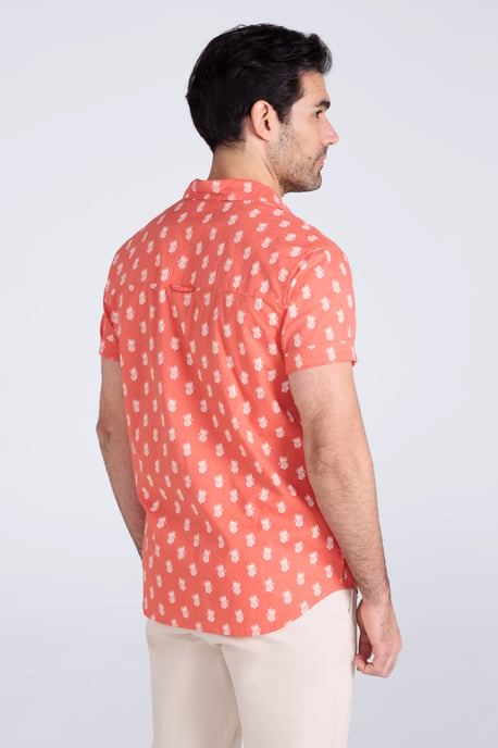 'Preston Illustration' Men's Shirt Breathable Summer Holiday Top Coral - Image 3