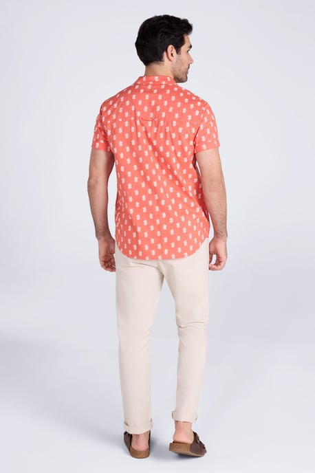 'Preston Illustration' Men's Shirt Breathable Summer Holiday Top Coral - Image 4