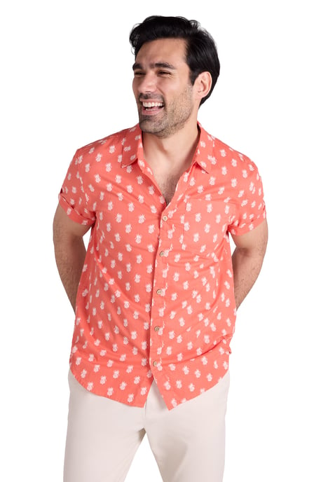 'Preston Illustration' Men's Shirt Breathable Summer Holiday Top Coral - Image 5