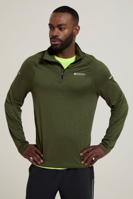 'Echo' Men's Melange Half Zip Midlayer Lightweight Reflective Slim Fit Jumper Green - Image 1