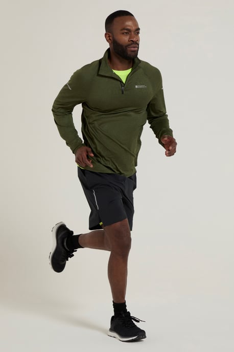 'Echo' Men's Melange Half Zip Midlayer Lightweight Reflective Slim Fit Jumper Green - Image 2