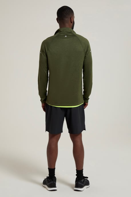 'Echo' Men's Melange Half Zip Midlayer Lightweight Reflective Slim Fit Jumper Green - Image 3