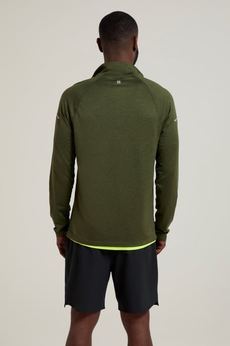 'Echo' Men's Melange Half Zip Midlayer Lightweight Reflective Slim Fit Jumper Green - Image 4