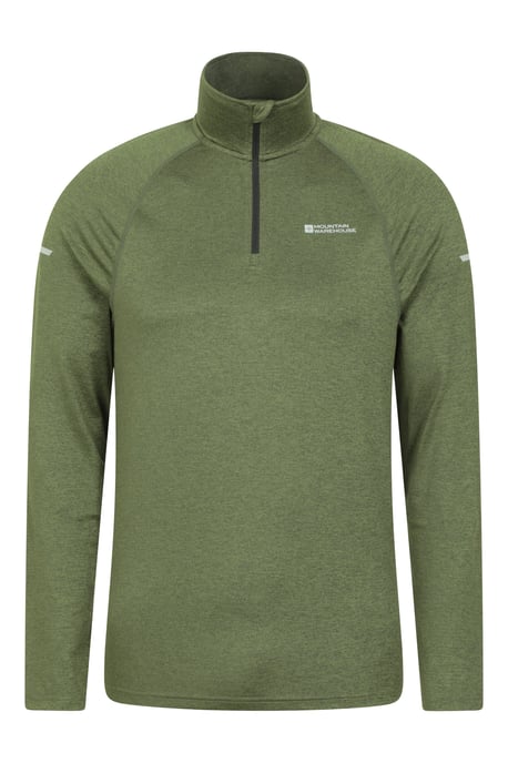 'Echo' Men's Melange Half Zip Midlayer Lightweight Reflective Slim Fit Jumper Green - Image 5