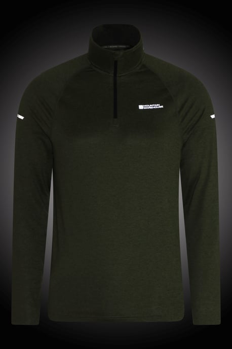 'Echo' Men's Melange Half Zip Midlayer Lightweight Reflective Slim Fit Jumper Green - Image 6