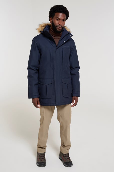 'Gorge' Men's Long Jacket Waterproof Breathable Warm Comfy Coat Navy - Image 2