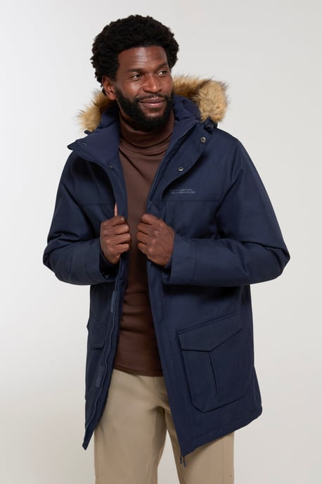 'Gorge' Men's Long Jacket Waterproof Breathable Warm Comfy Coat Navy - Image 4