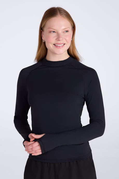 Women's Rash Vest Quick Drying Sun Protection Stretchy Swimming Top Black - Image 1