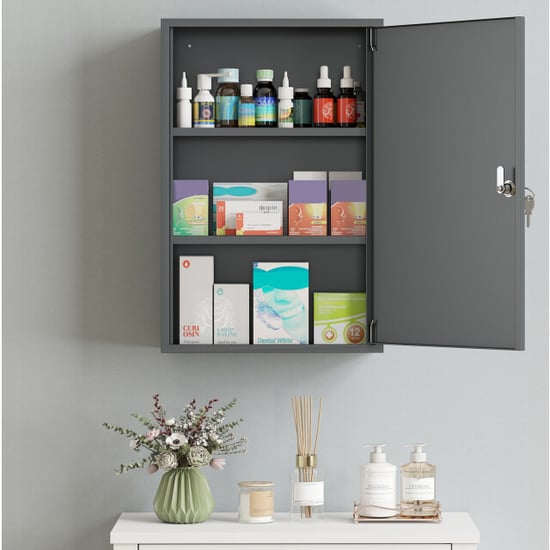 4goodz Medicijnkastje metaal ehbo-kastje met slot 14x30x46 cm grijs - Image 2