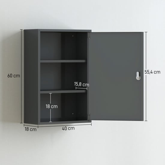 4goodz Medicijnkastje metaal ehbo-kastje met slot 14x30x46 cm grijs - Image 5
