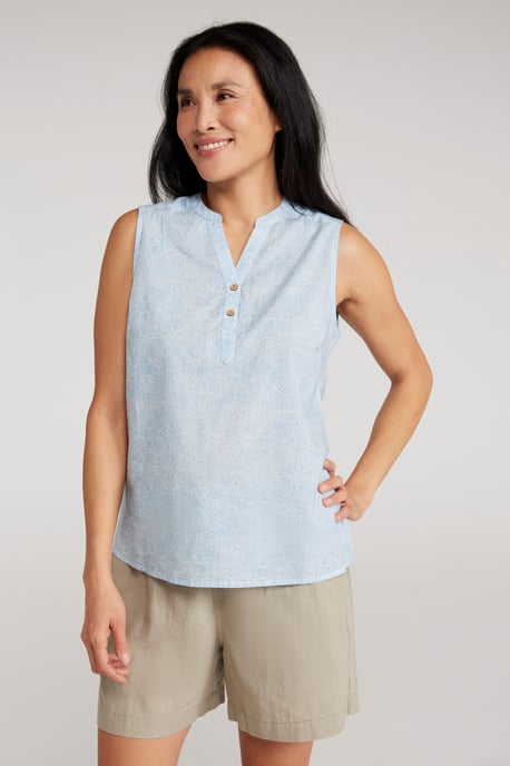 'Petra' Women's Sleeveless Shirt Cotton Button Neck Summer Top White - Image 1