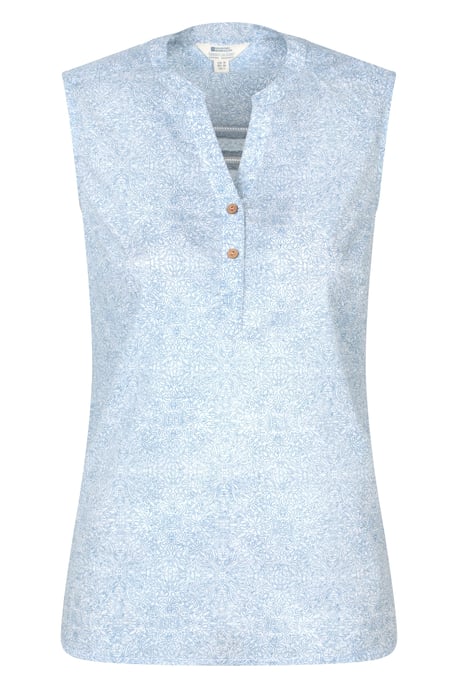 'Petra' Women's Sleeveless Shirt Cotton Button Neck Summer Top White - Image 5
