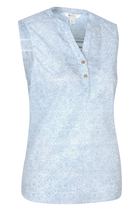 'Petra' Women's Sleeveless Shirt Cotton Button Neck Summer Top White - Image 6
