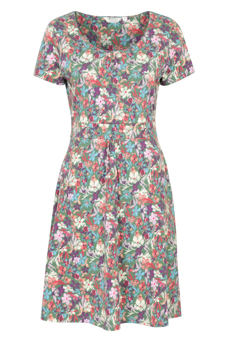 Orchid Patterned Women's UV Summer Dress with Side Pockets Holiday Beach Dress Teal - Image 1