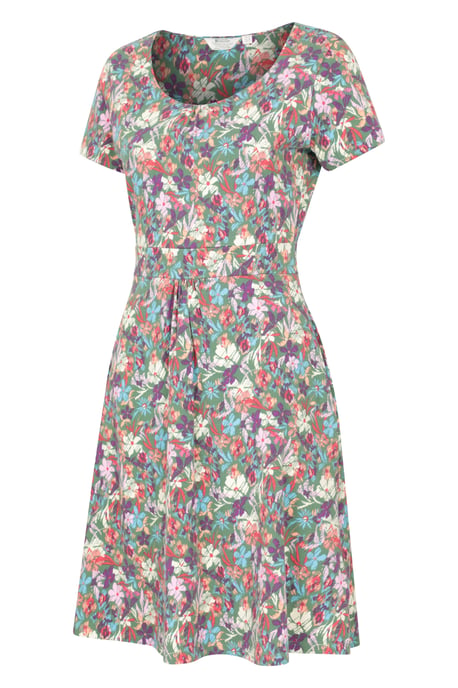 Orchid Patterned Women's UV Summer Dress with Side Pockets Holiday Beach Dress Teal - Image 2