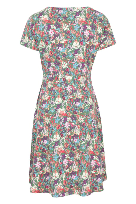 Orchid Patterned Women's UV Summer Dress with Side Pockets Holiday Beach Dress Teal - Image 3