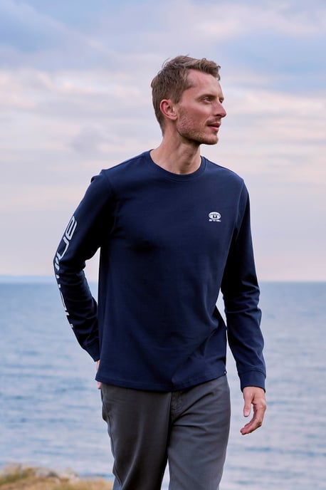 'Tomy' Men's Graphic T-Shirt Cotton Sun Protection Comfy Tee Dark Blue - Image 1