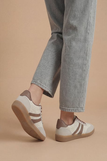 Jackie Faux Suede Striped Lace Up Trainers - Image 2