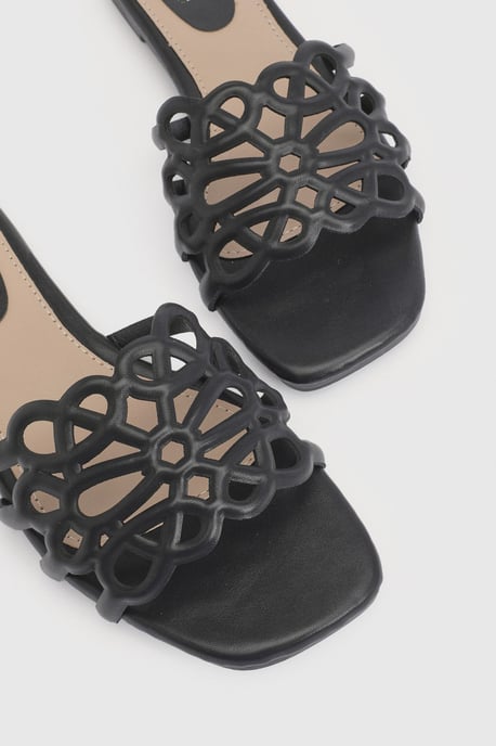 Good For The Sole: Amelie Faux Leather Lattice Detail Sliders - Image 5