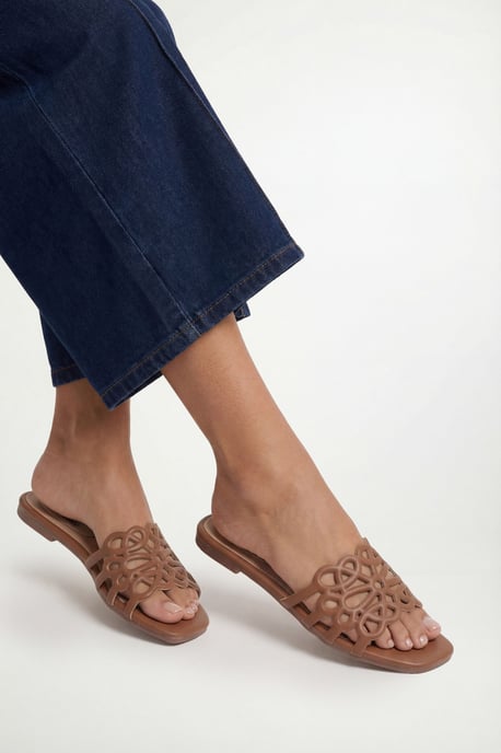 Good For The Sole: Amelie Faux Leather Lattice Detail Sliders - Image 1