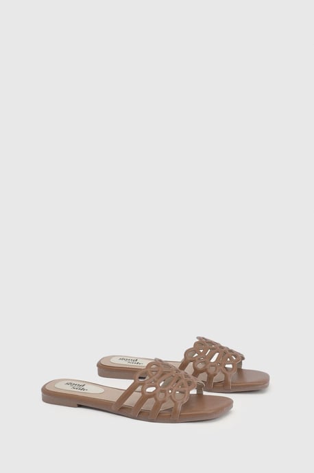 Good For The Sole: Amelie Faux Leather Lattice Detail Sliders - Image 3