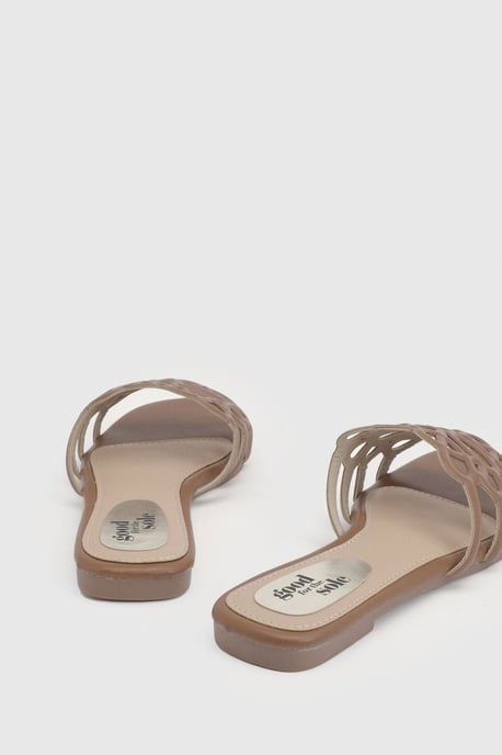 Good For The Sole: Amelie Faux Leather Lattice Detail Sliders - Image 4