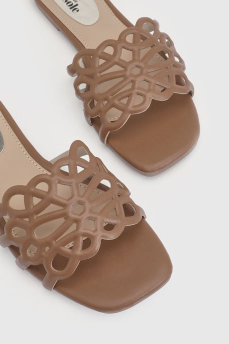 Good For The Sole: Amelie Faux Leather Lattice Detail Sliders - Image 5