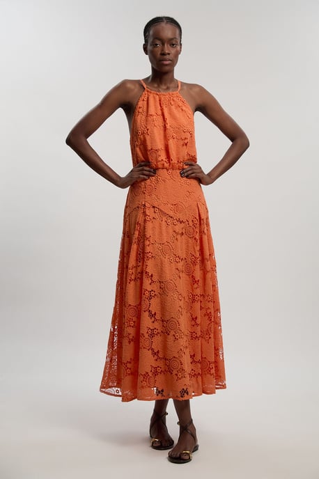 Petite Lace Halter Woven Midi Dress - Image 2