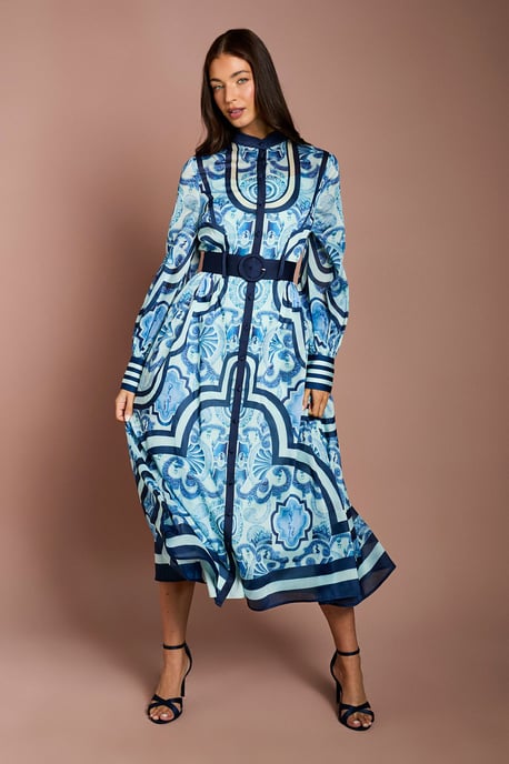 Lisa Tan Organza Belted Shirt Dress - Image 1