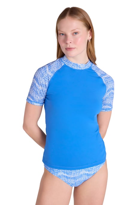 Women's Patterned Rash Vest Sun Protection Quick Dry Stretchy Swimwear Blue - Image 4