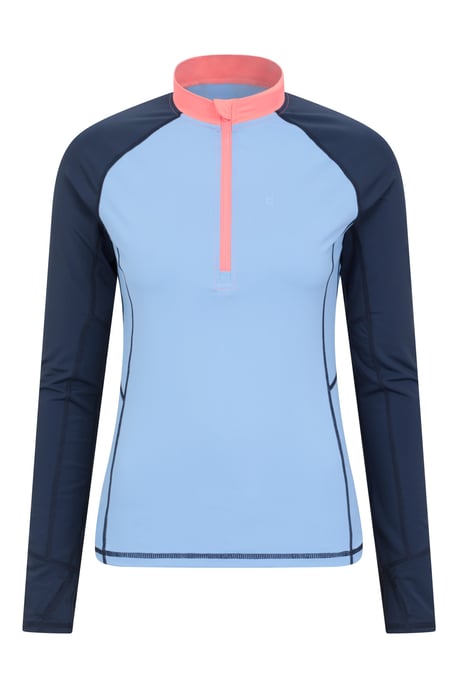 'Helston' Women's Rash Vest Half Zip Sun Protection Long Sleeve Swimwear Blue - Image 2