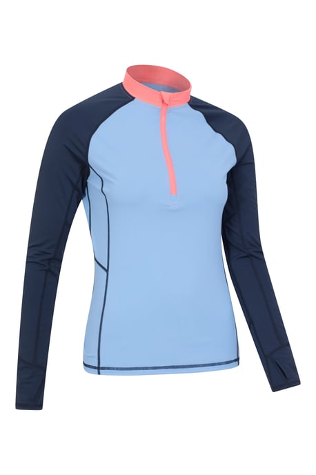 'Helston' Women's Rash Vest Half Zip Sun Protection Long Sleeve Swimwear Blue - Image 3
