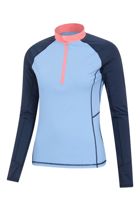 'Helston' Women's Rash Vest Half Zip Sun Protection Long Sleeve Swimwear Blue - Image 5