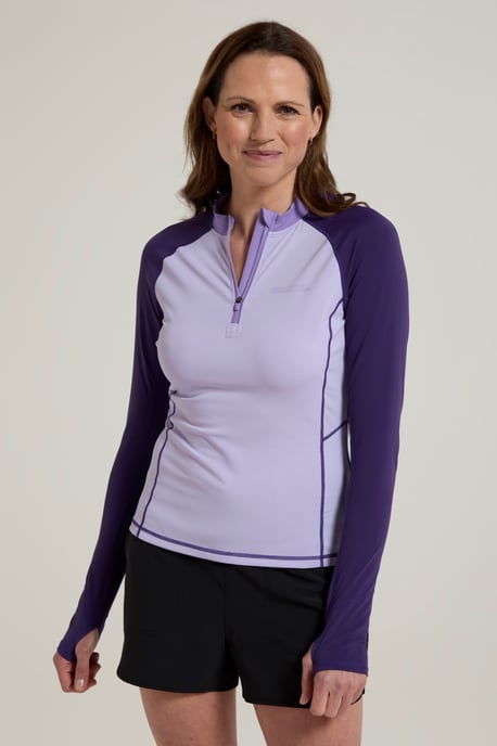 'Helston' Women's Rash Vest Half Zip Sun Protection Long Sleeve Swimwear Purple - Image 2