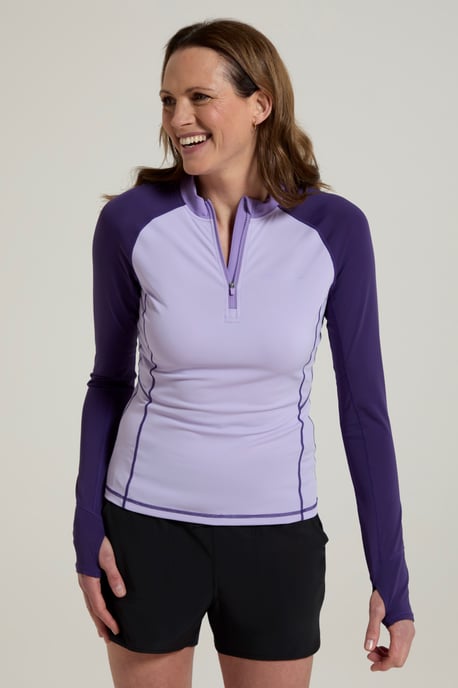 'Helston' Women's Rash Vest Half Zip Sun Protection Long Sleeve Swimwear Purple - Image 4