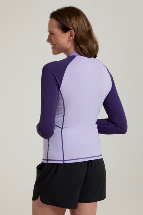 'Helston' Women's Rash Vest Half Zip Sun Protection Long Sleeve Swimwear Purple - Image 5