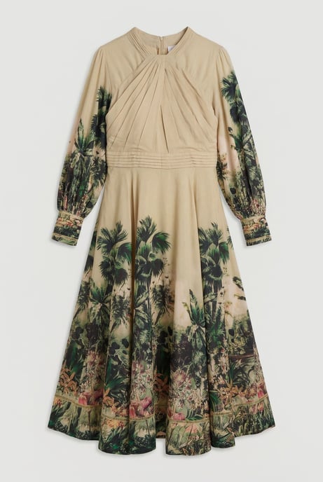 Plus Size Botanical Print Woven Balloon Sleeve Maxi Dress - Image 2