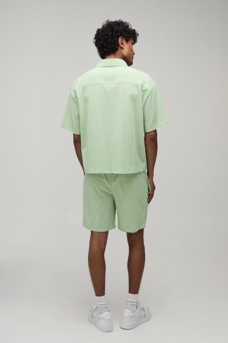 Stripe Seersucker Oversized Boxy Shirt & Relaxed Short Set - Image 2
