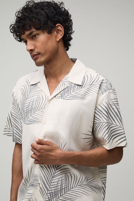 Oversized Palm Print Shirt and Short Set - Image 3