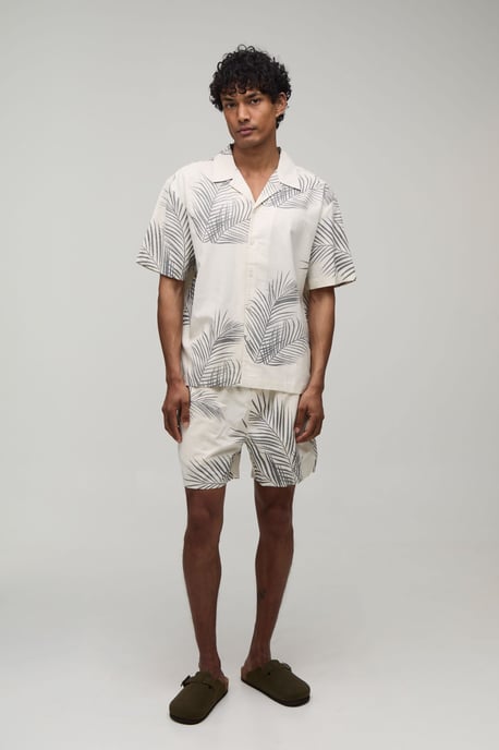 Oversized Palm Print Shirt and Short Set - Image 4