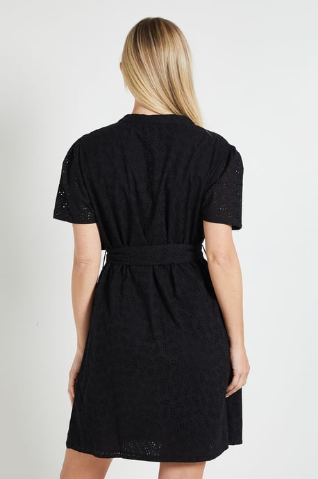 Petite Broderie Collarless Belted Shift Dress - Image 3
