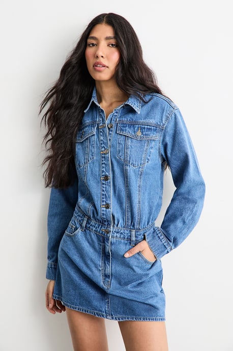 Denim Shirt Mini Dress - Image 1