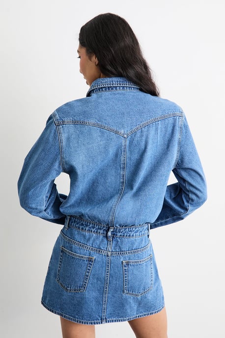Denim Shirt Mini Dress - Image 3