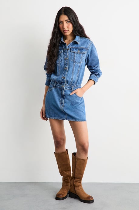 Denim Shirt Mini Dress - Image 4